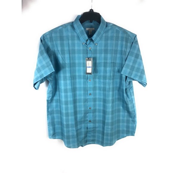 Van Heusen Men's XL Short Sleeve Button Up Blue Check Cotton Blend Shirt A25 - Picture 1 of 4